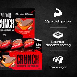 Warrior, CRUNCH - High Protein Bars - 20g Protein Each Bar - 12 Pack x 64g, Peanut Butter Cup